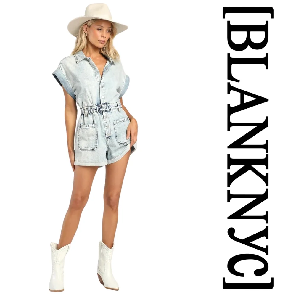 BLANK NYC - Time Zone Acid Wash Denim Short Sleeve Romper - XSmall - Picture 9 of 14